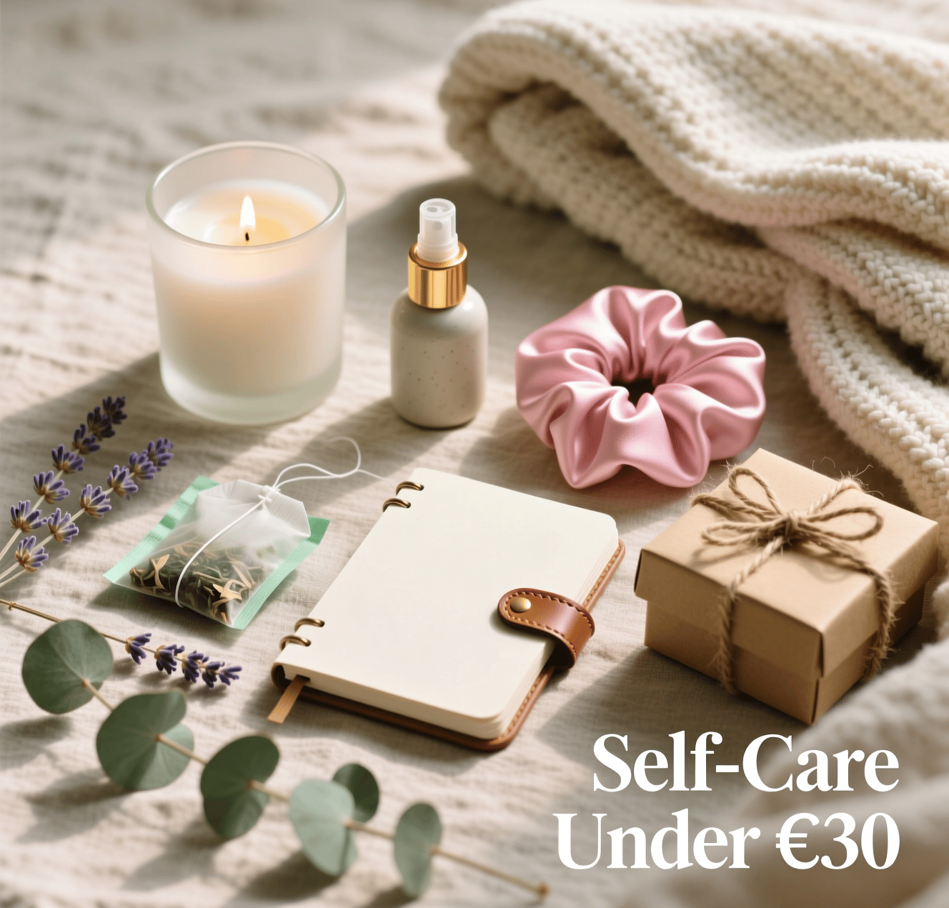 a book with a candle and a candle on a bed