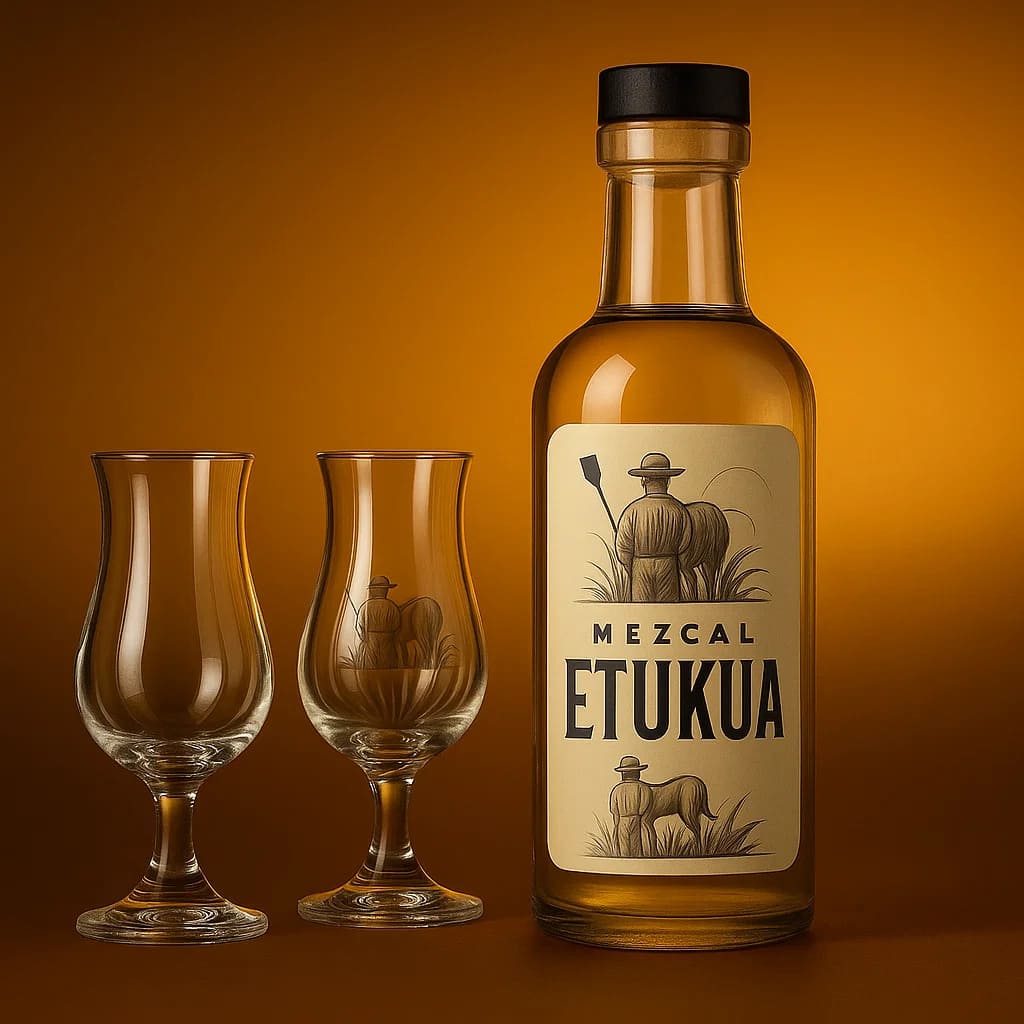 Juego de copas de vidrio soplado para mezcal, utilizadas en catas premium para realzar aromas y sabo