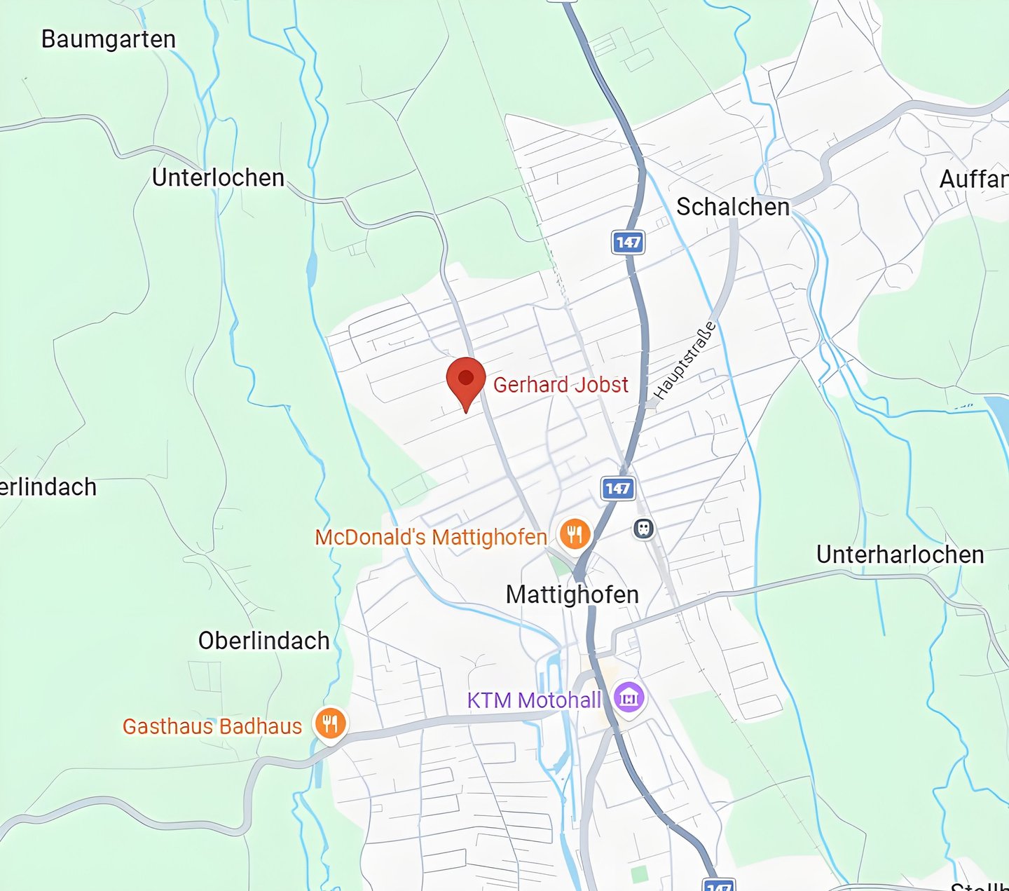 Ein Bild von Google Maps welches den Standort von Gerhard Jobst zeigt