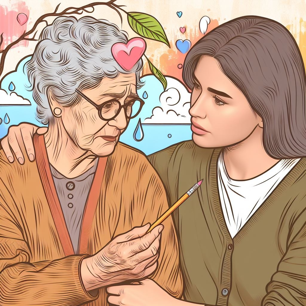 Jovem Cultivando a Empatia para uma senhora enlutada.