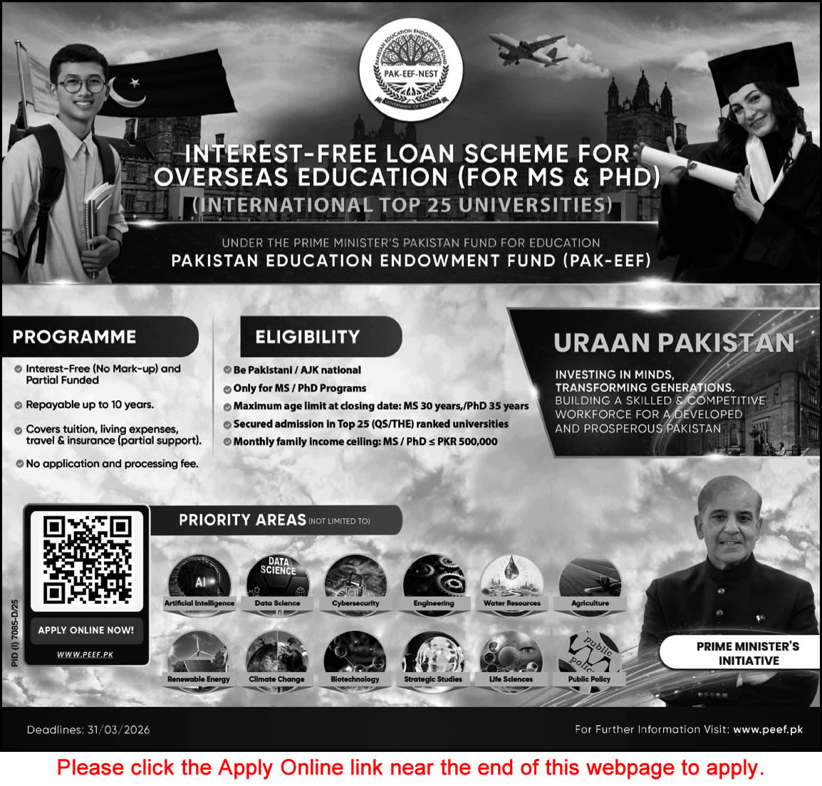 PEEF Interest Free Loan Scheme 2026 for Overseas MS and PhD students – March online application anno