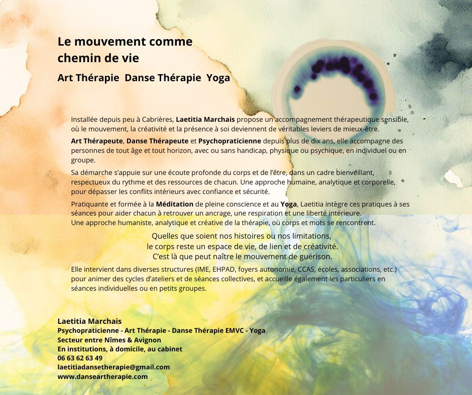 présentation laetitia marchais art thérapeute Gard Nimes Cabrières