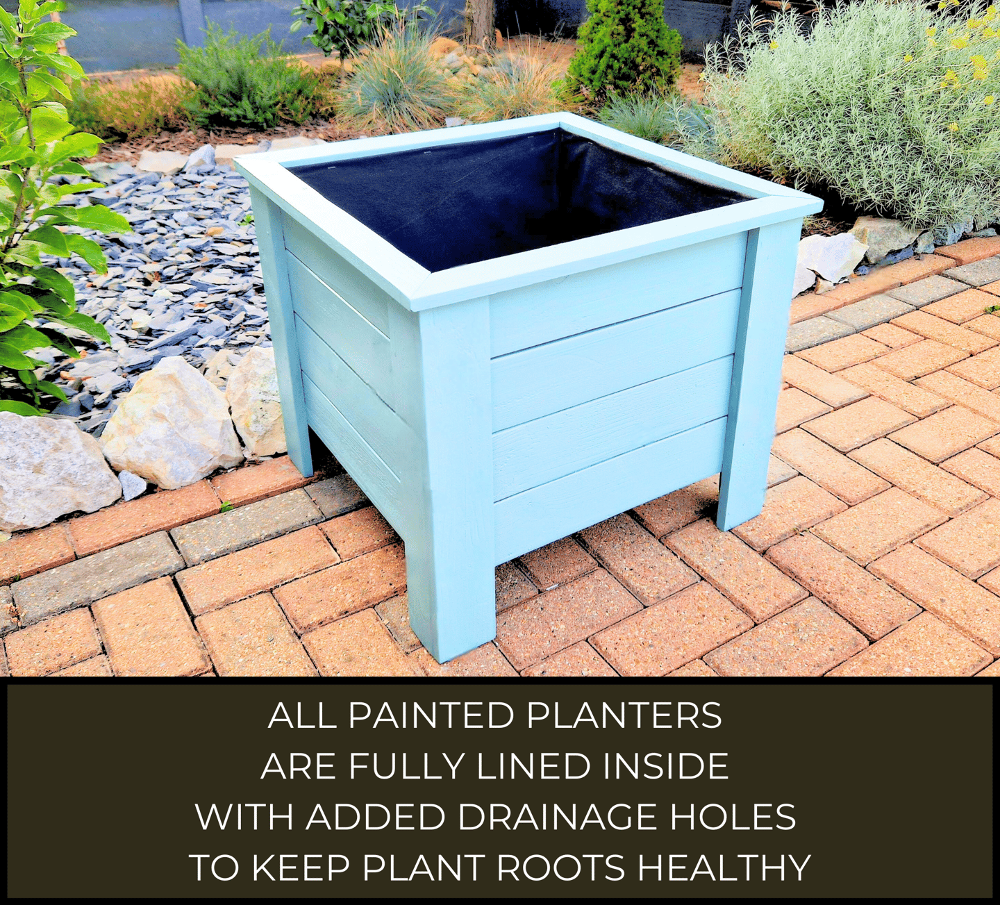 square outdoor planter on legs wooden plant box handmade in UK Custom Size and Colour