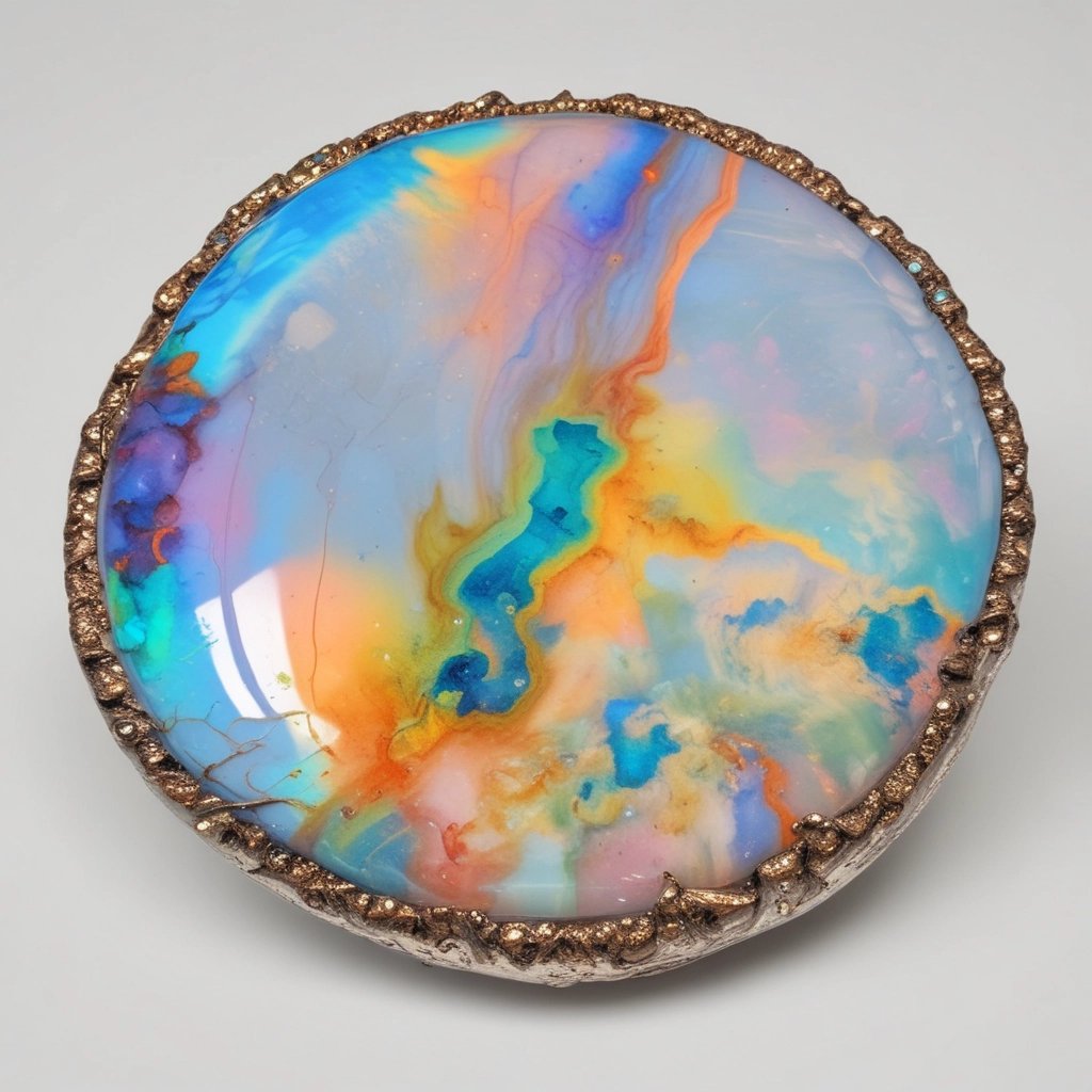Close-up of a radiant Australian opal with vibrant colors, set against a soft neutral background.