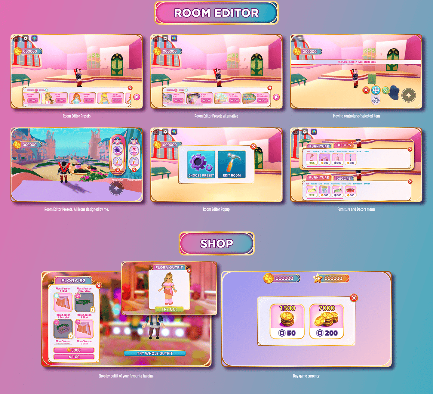 Room editor and shop UI Design