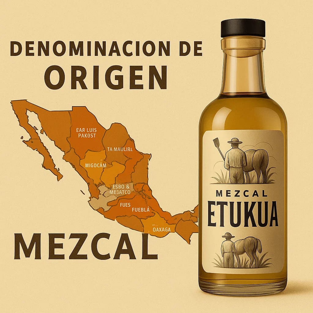 Mapa de las regiones con Denominación de Origen Mezcal en México, destacando Oaxaca, Durango, Guanaj