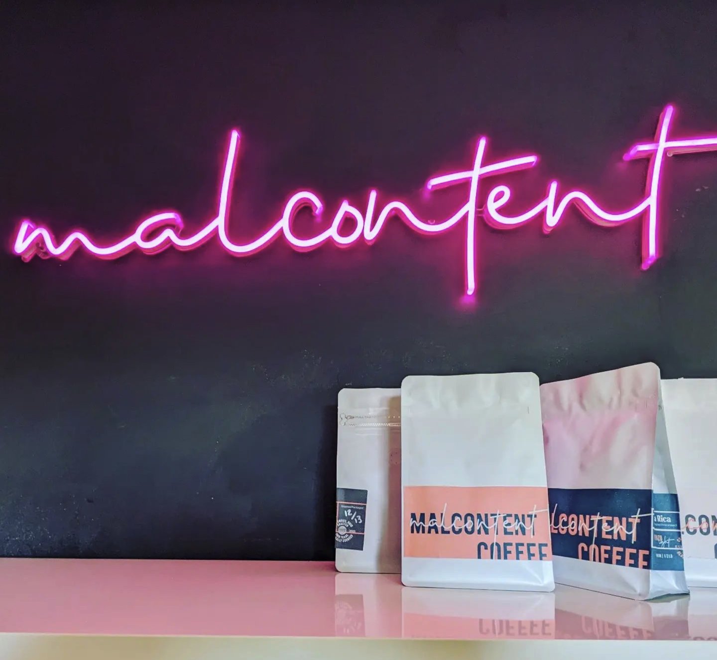 Malcontent Coffee Branding Signage Bag Label Design