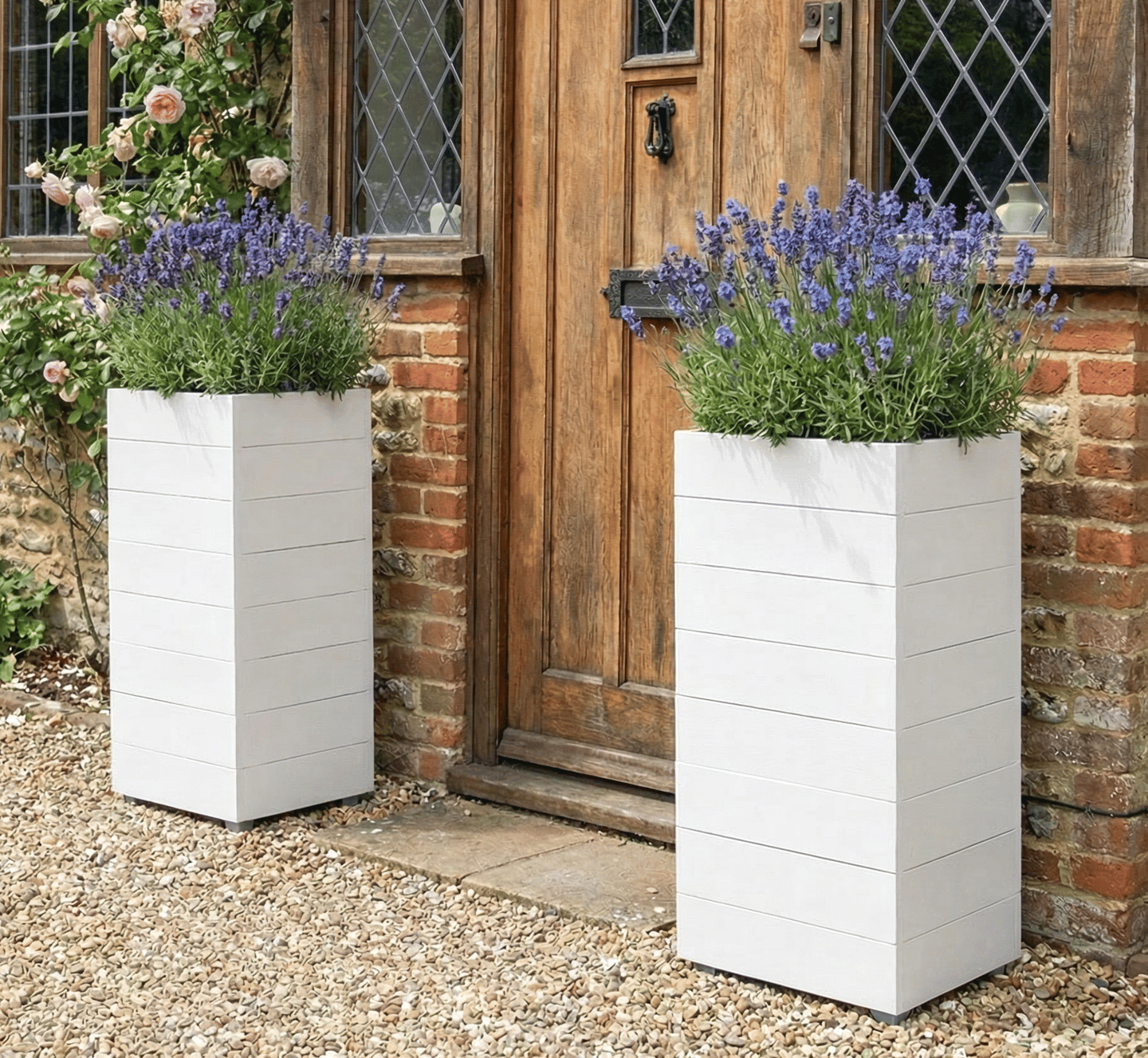 handmade planter tall narrow plant box  made from wood quality plant box painted in white colour elegant garden decor