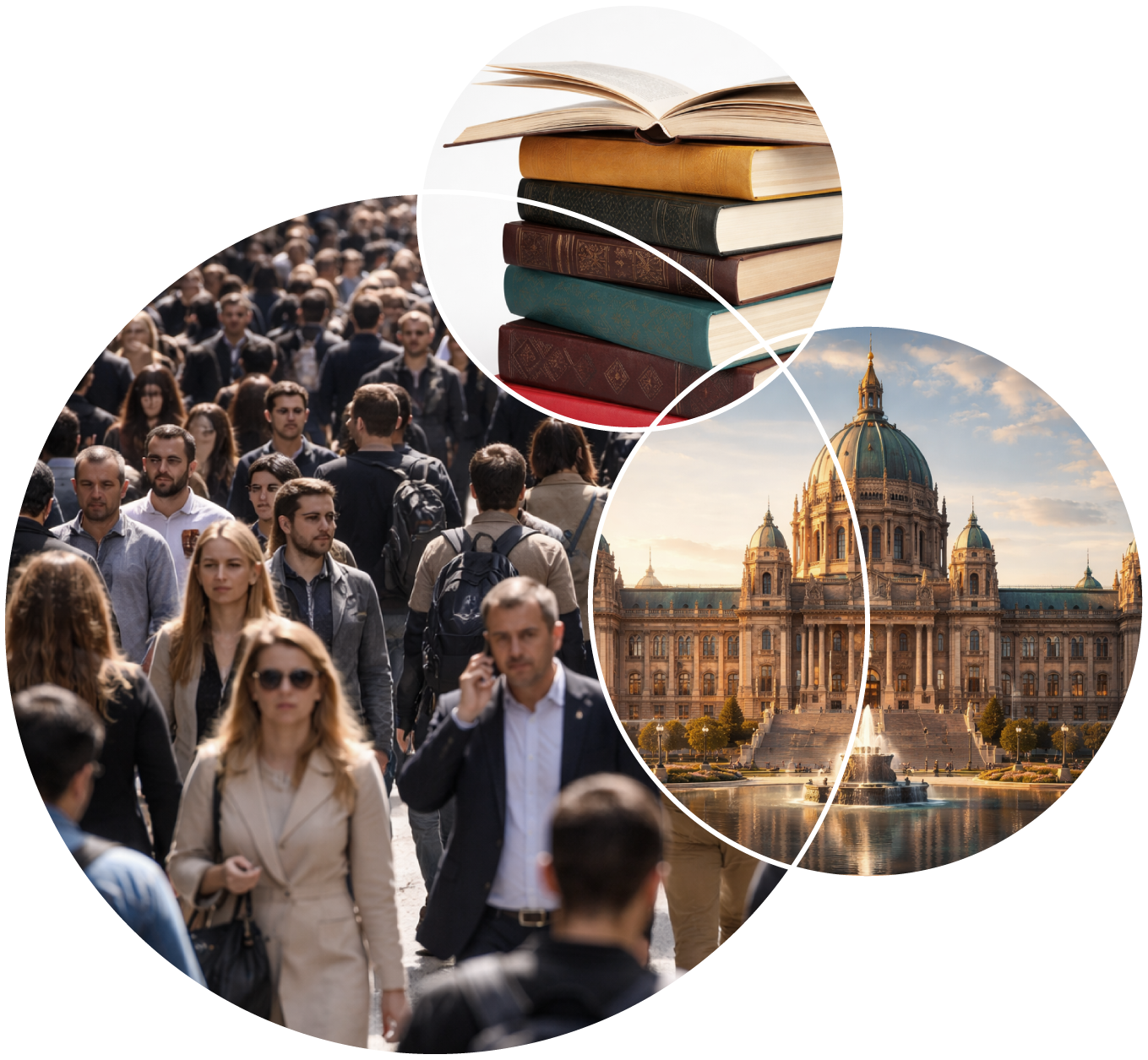 A collage depicting the arenas of power.