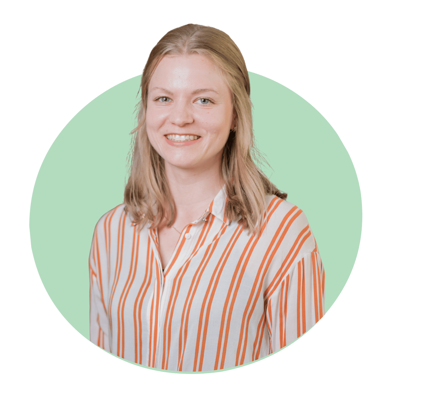 a woman with blonde hair and a striped shirt