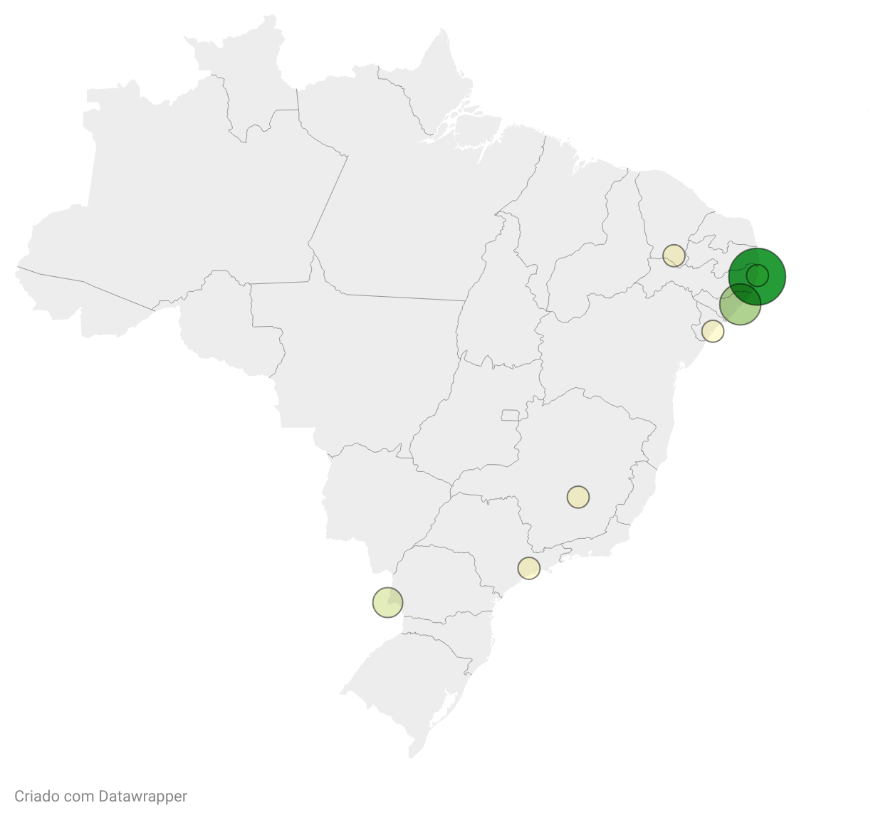 a map of brazil with a green dot on the map