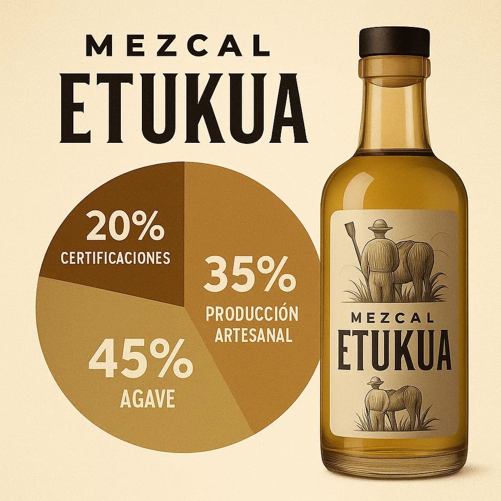 Infografía que muestra distribución porcentual del precio de mezcal premium en agave, producción art