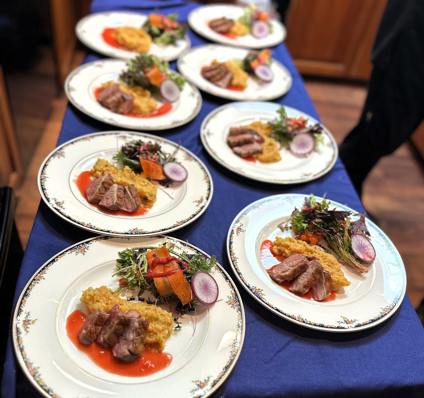 Seared duck, microgreens, truffled root mash Portland private chef business dinner party gluten-free