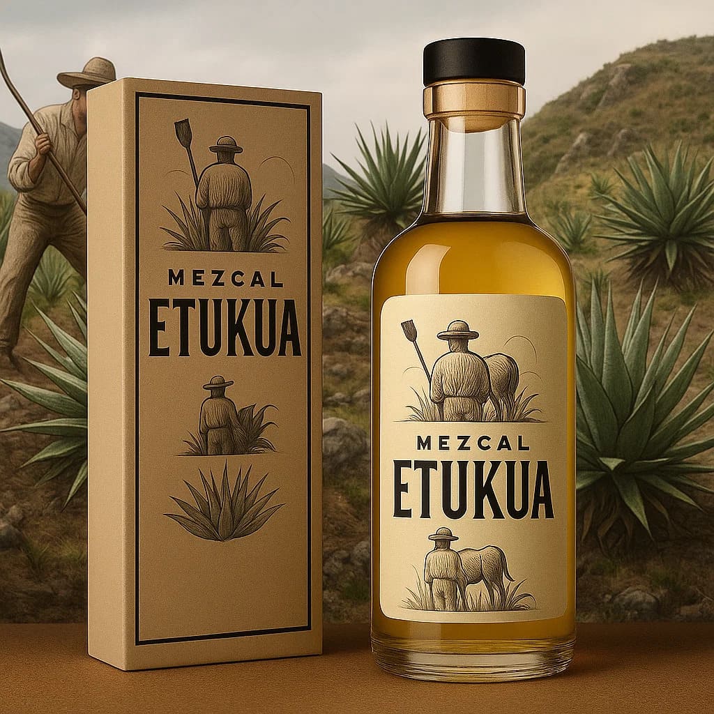 Jimador cortando pencas de agave silvestre en las laderas de una montaña, con herramientas tradicion