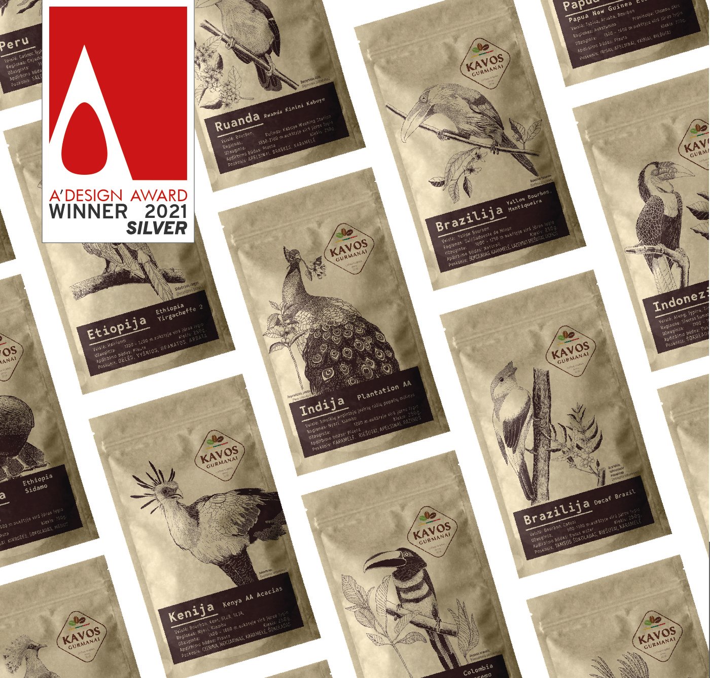 coffee bags layout with illustrations - award winning project