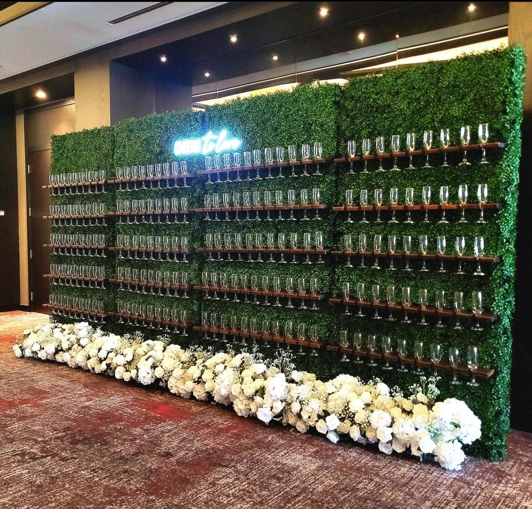 180 glass champagne wall at a wedding at the Hotel x downtown Toronto