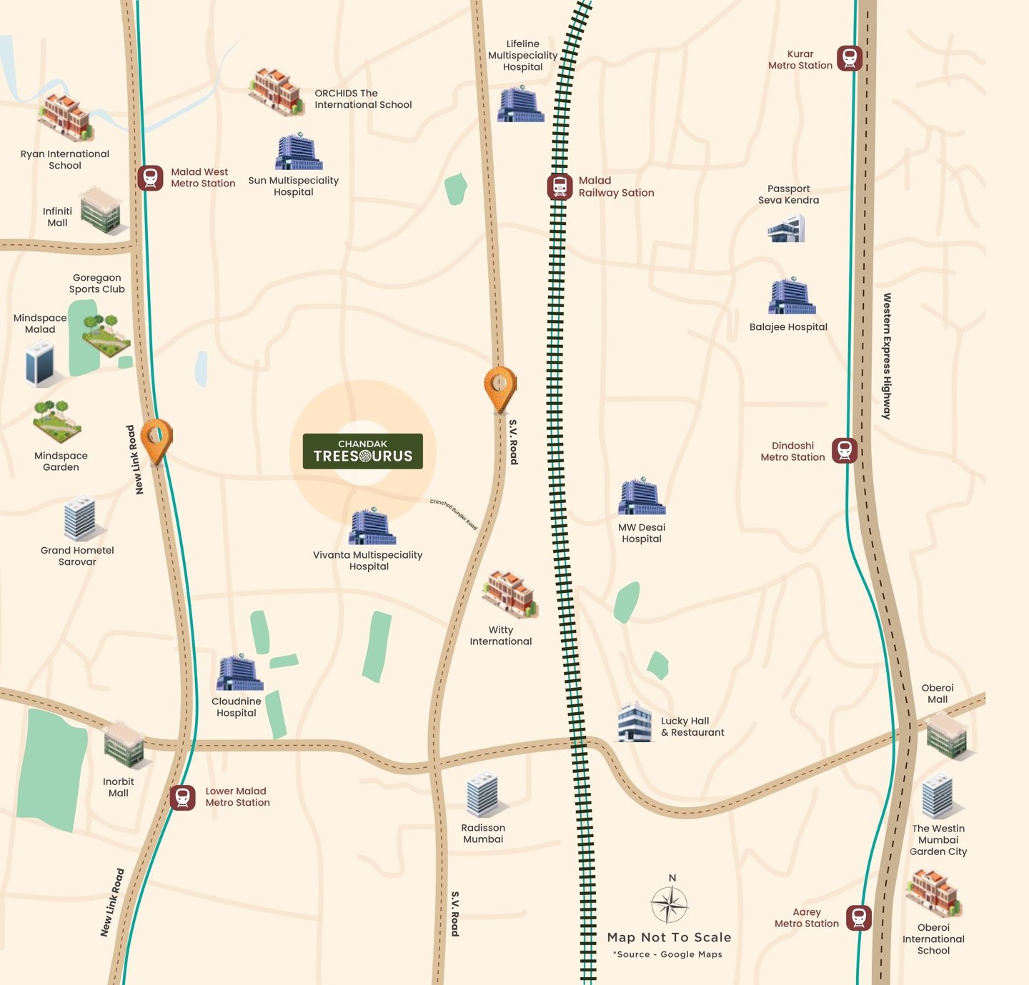 LOCATION CHANDAK TREESOURUS MALAD WEST, CHANDAK GROUP, CHINCHOLI BUNDER, MALAD WEST