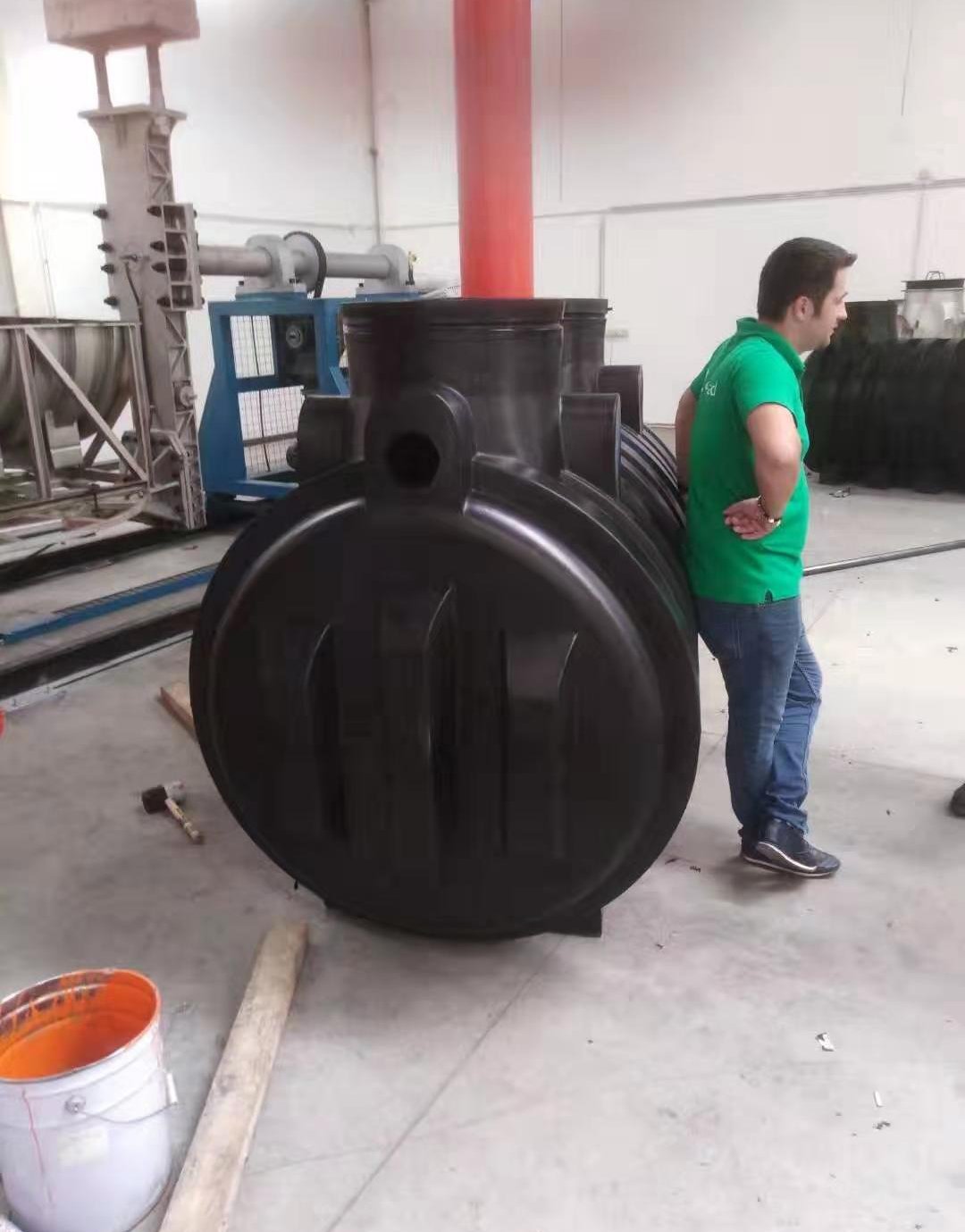 Rotomolded plastic tanks and containers produced by rotational molding.
