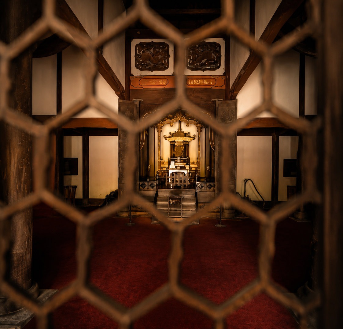 Traditional Japanese temple interior reflecting Kizunaway's expertise in sourcing authentic Japanese treasures.