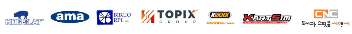 A collection of industrial and commercial brand logos including Hog Slat, Topix Group, and KartSim.