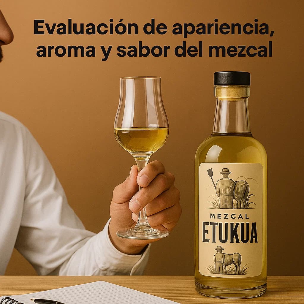 Persona evaluando características de mezcal en copa profesional