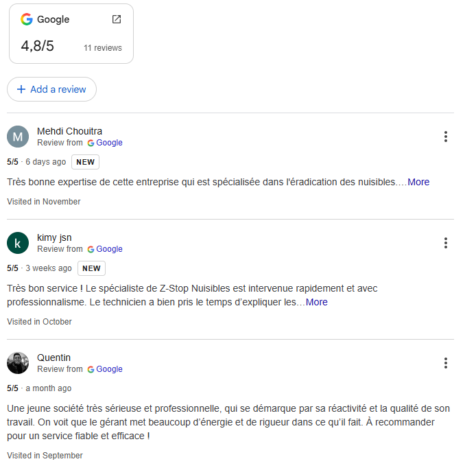 Avis client traitement nuisible 74