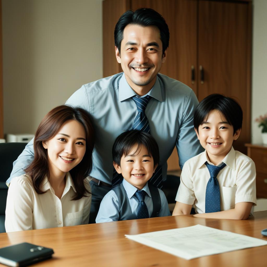 Um empresário feliz tendo um equilíbrio entre seu trabalho e família.