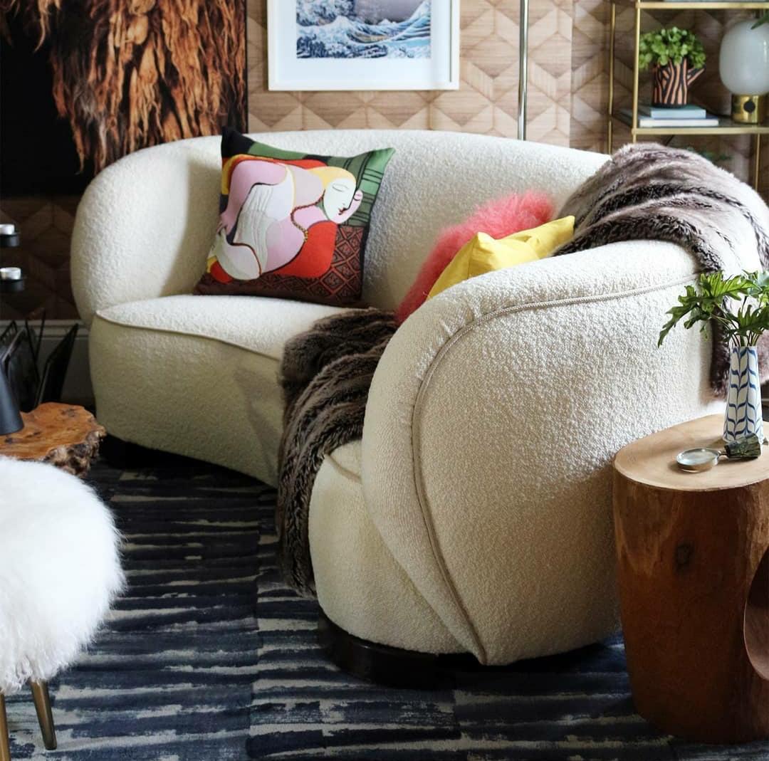 canapé haricot en laine bouclé 