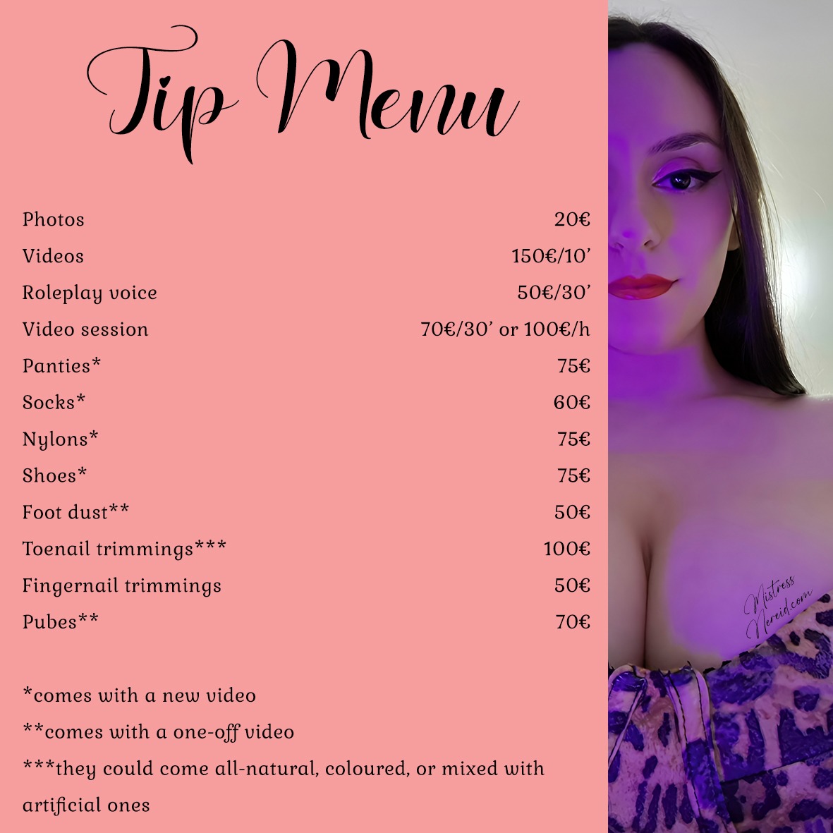 Mistress Nereid's Tip Menu