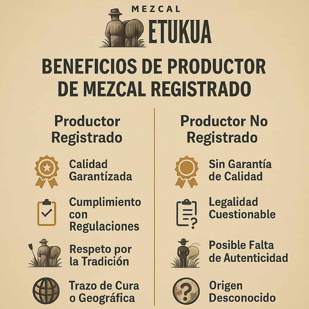 Comparación entre productor registrado y no registrado con iconos de beneficios