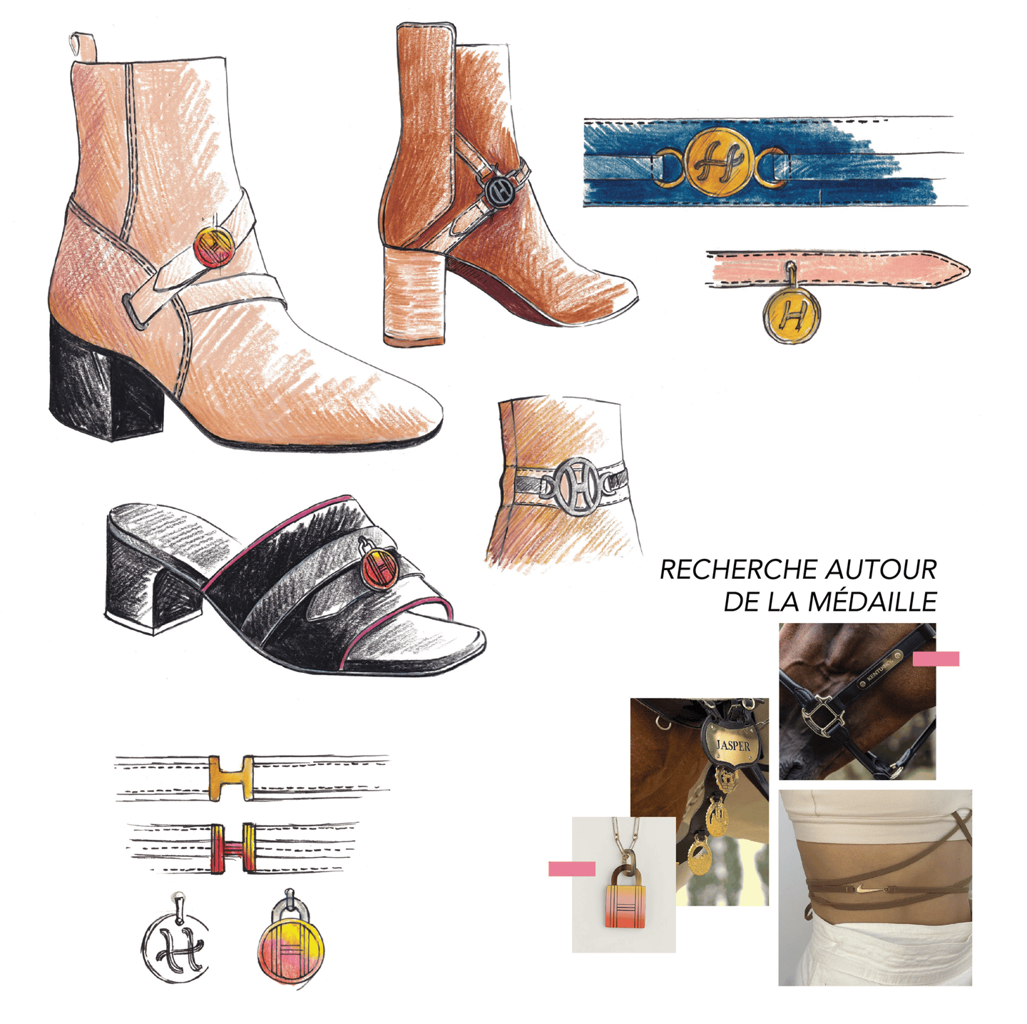 a drawing of a woman's shoes and accessories