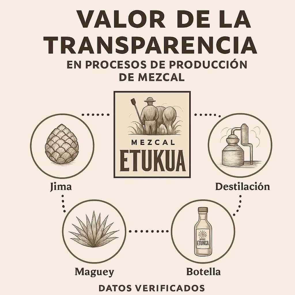 Infografía mostrando journey transparente desde maguey hasta botella con datos verificados