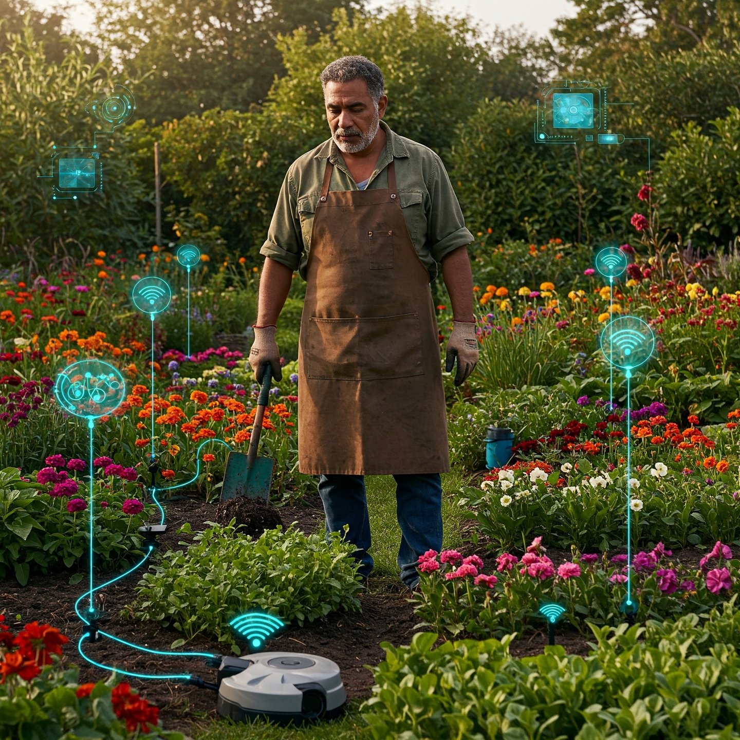 a gardener tending a garden of technology