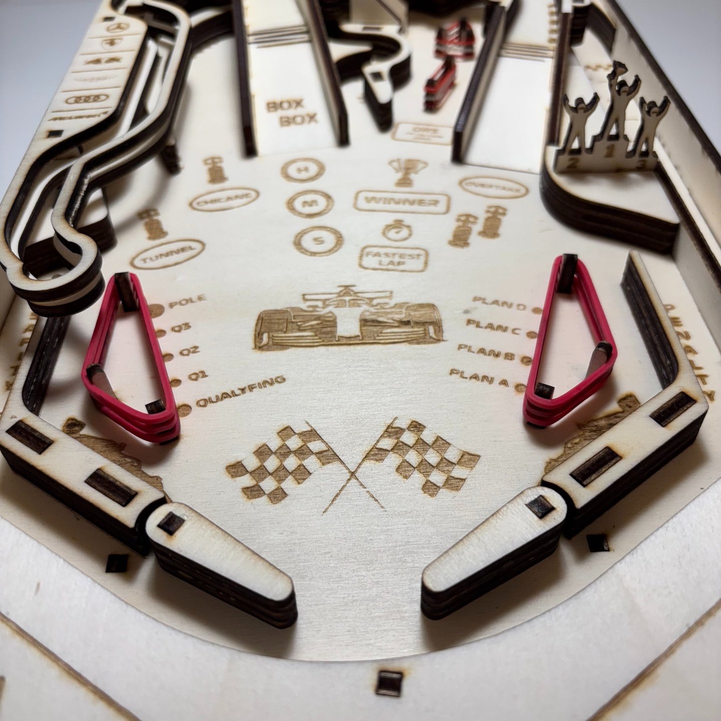Formula 1 laser cut pinball machine detail, DXF files