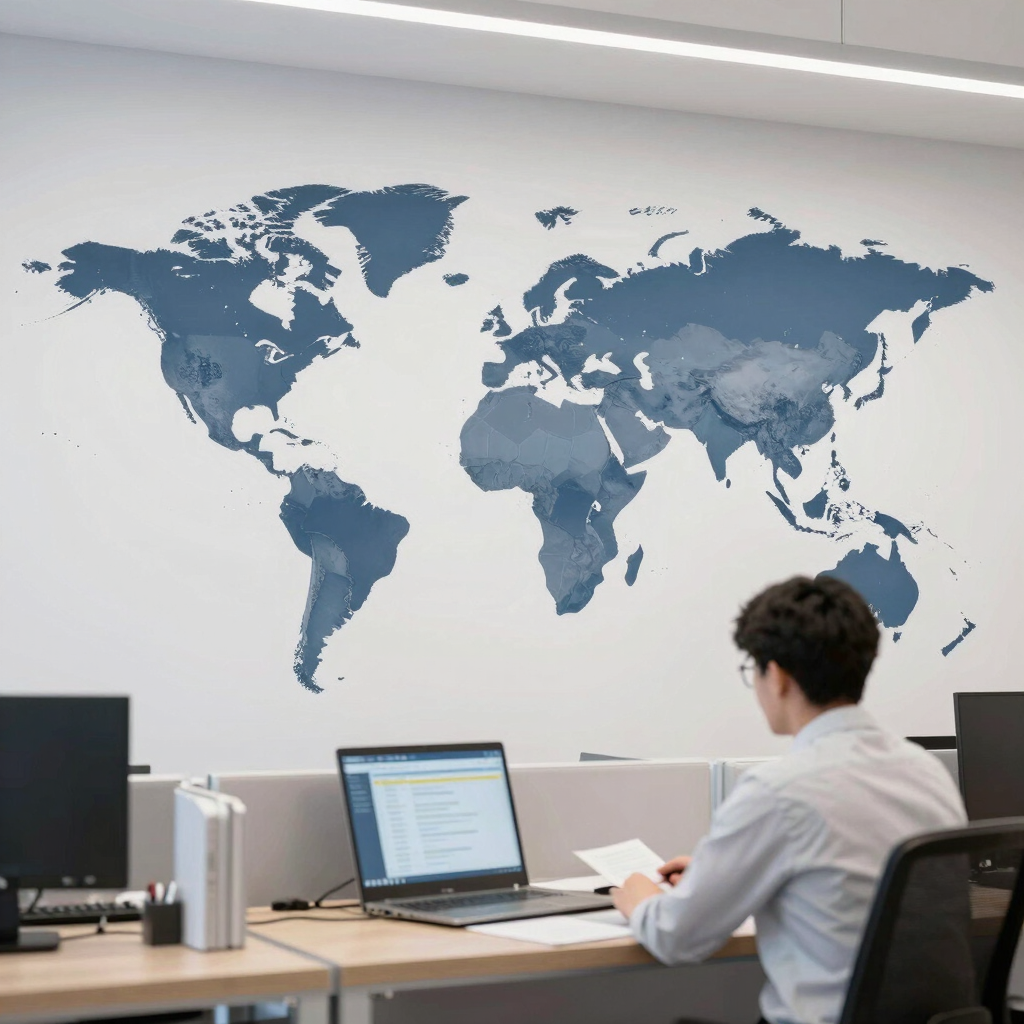 A professional team collaborating in a sleek modern office with diverse members engaged in a strategic AI planning meeting.