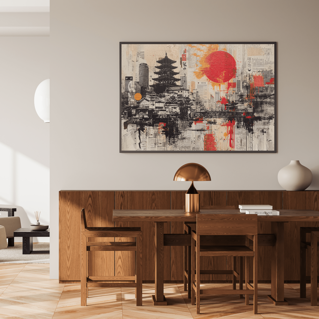 Cyber Nihon textured art canvas printed on suede with textile backing