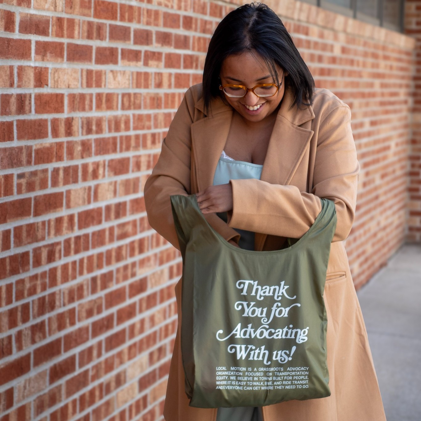 The Local Motion advocating bag "in action"