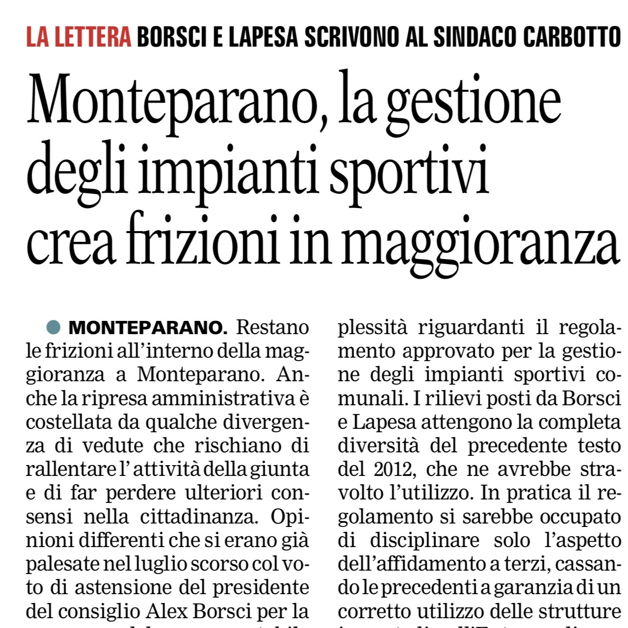 anteprima articolo gazzetta del mezzogiorno alex borsci
