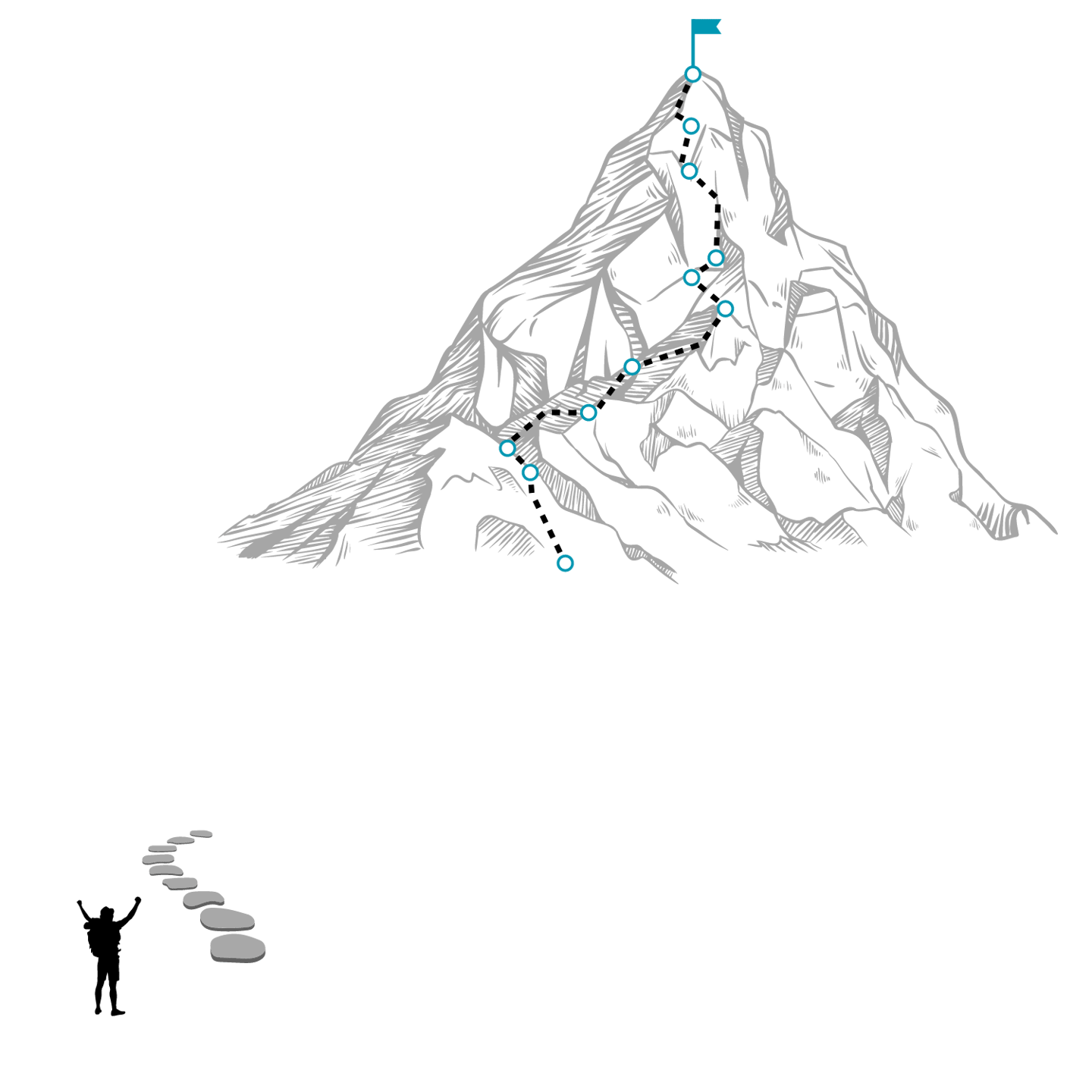 Man setting out to climb mountain and reach goal