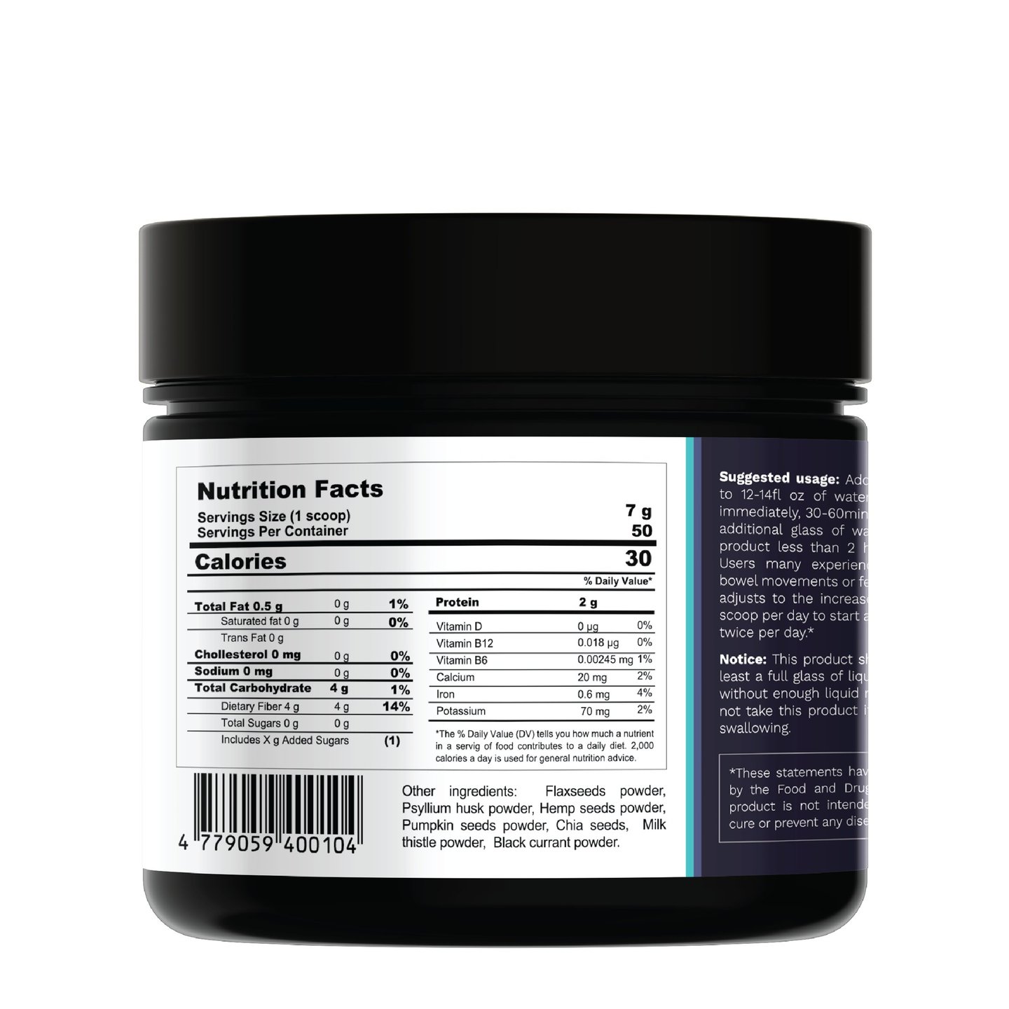 berry broom packaging of food supplement back  view