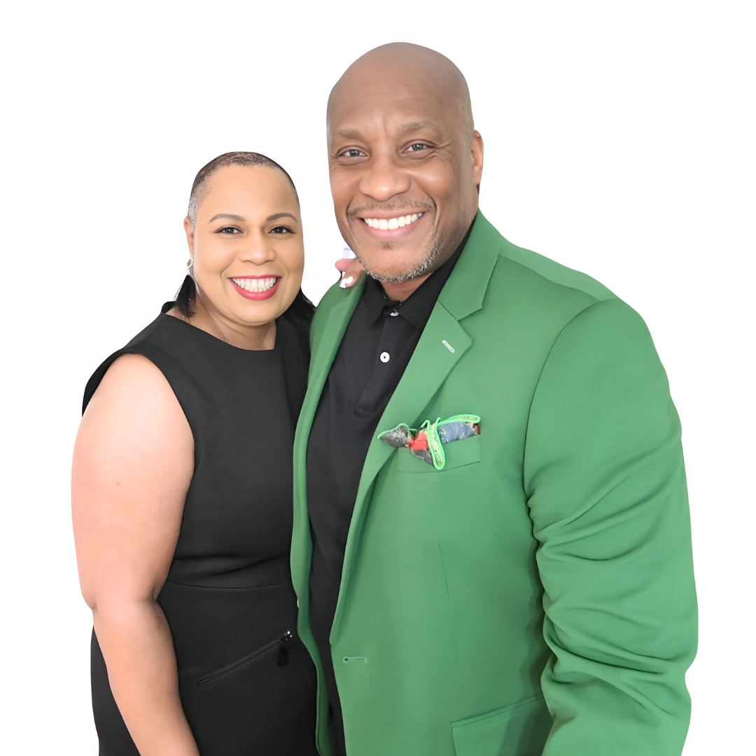 a man and woman standing next to each other