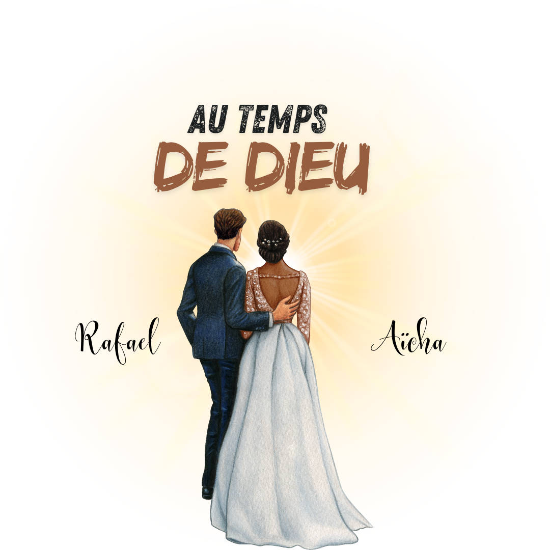Couple mixte mariée devant un coucher du soleil