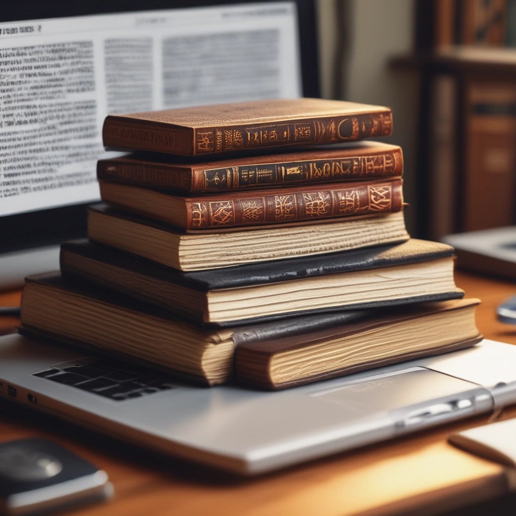 A book titled 'The Gifts of the Spirit' by Derek Prince is placed on top of a closed laptop and another notebook with an elastic band. The book cover features a serene, spiritual design with teal and golden hues, depicting a foggy landscape scene with a path leading toward a distant light.