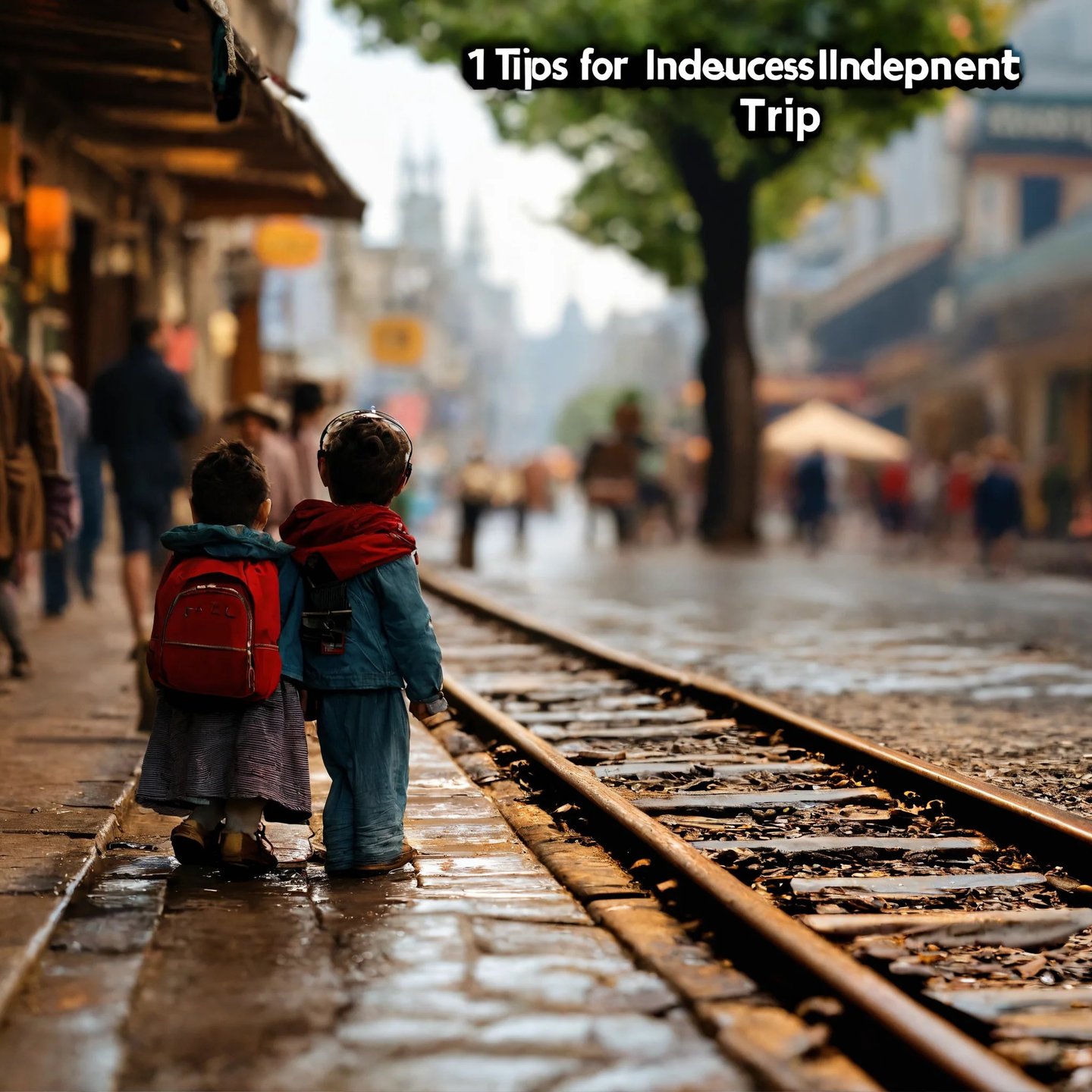 railway 2 kids waiting train.