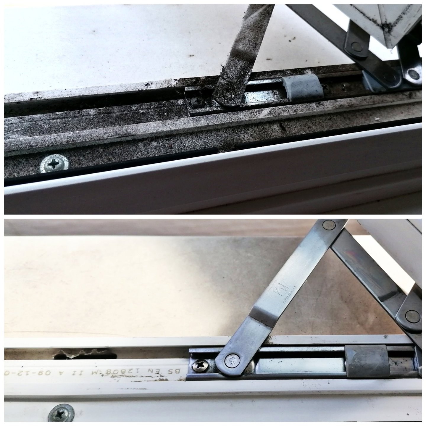 Window hinge before and after maintenance and repair
