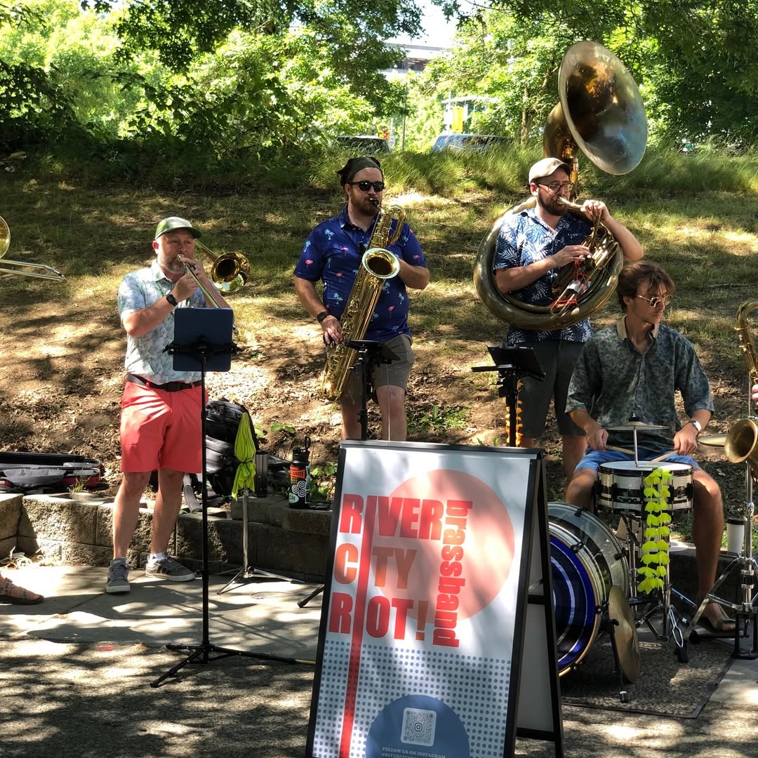 river city riot brass band playing at portland waterfront blues fest, mardi gras, new orleans music