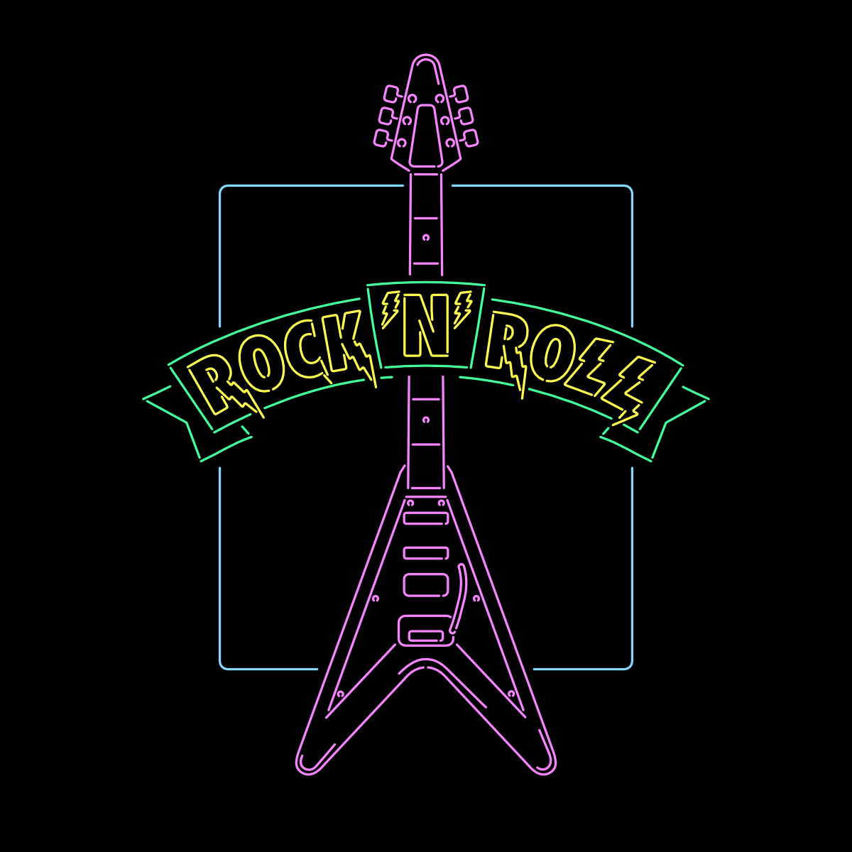 Rock'N'Roll guitar neon sign colours layout