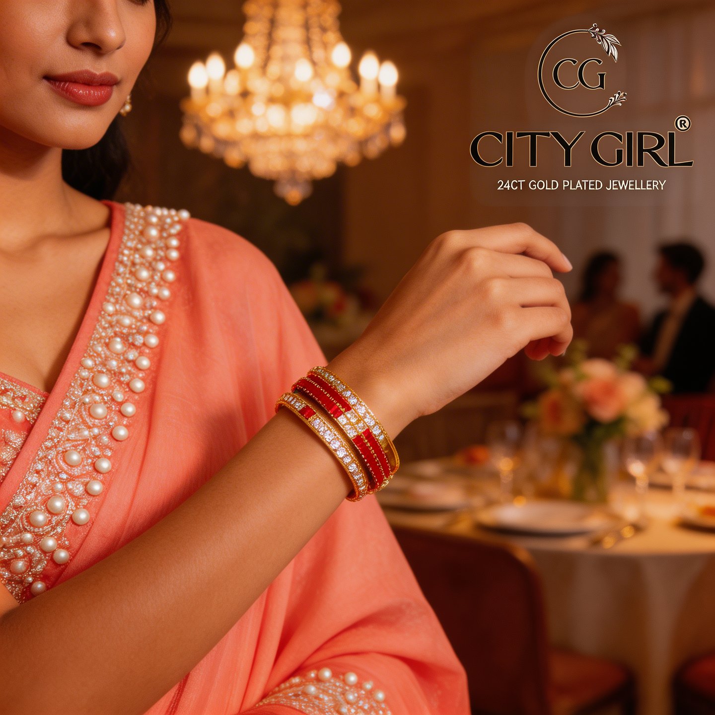 citybangles.in - Citgirl jewellery 18 Carat Gold plated Bridal wear bangle sets Red with AD