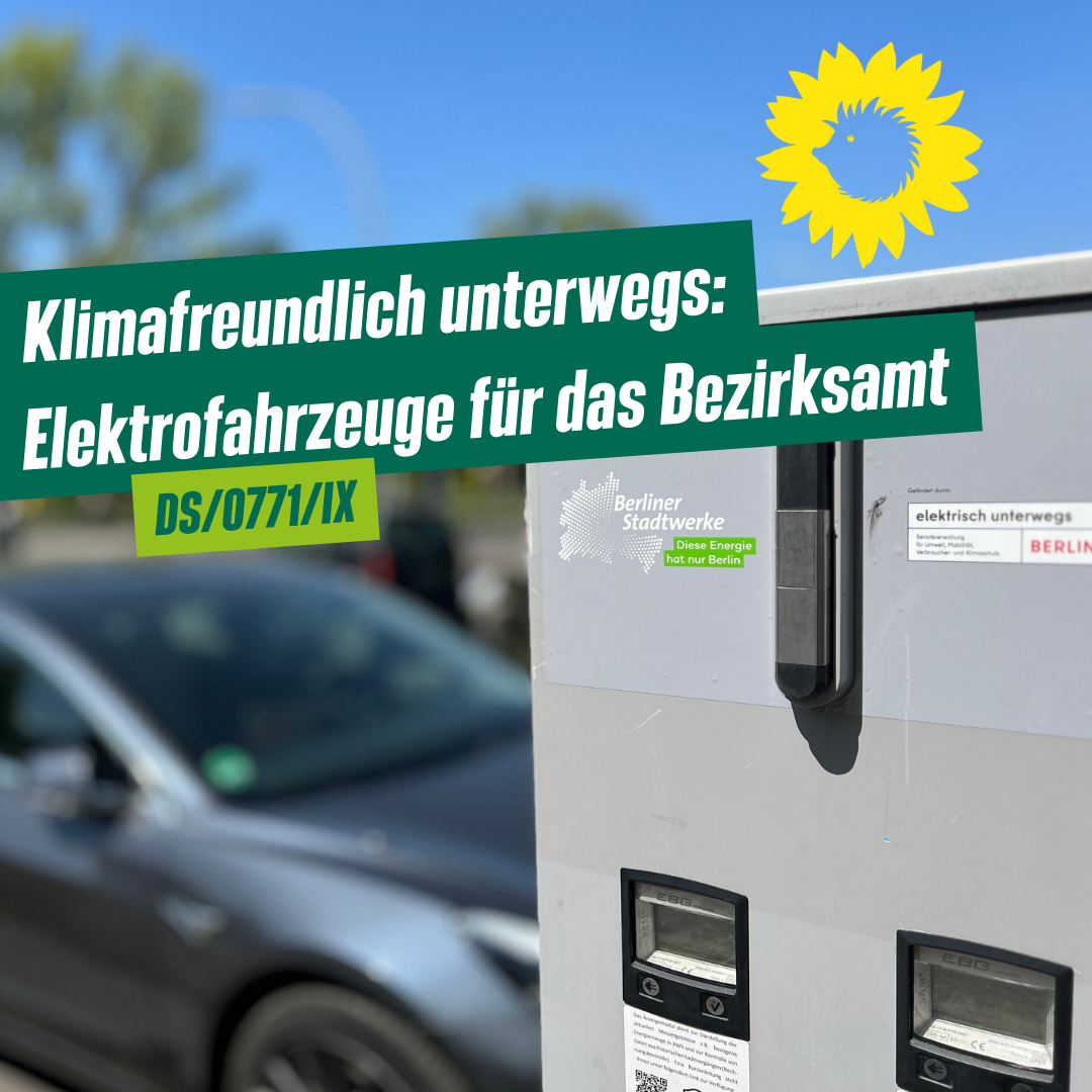 Sharepic zum Antrag, dass ein Foto von einer Ladesäule zeigt.