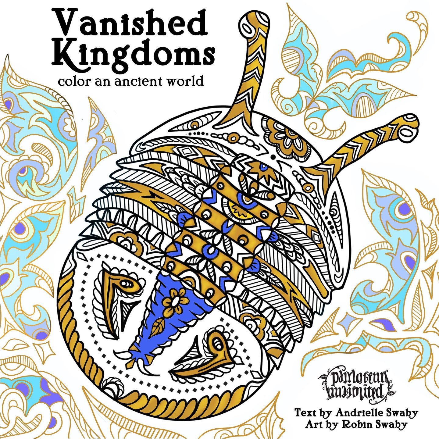 Cover of the Vanished Kingdoms coloring book. Cover art features the Asaphus trilobite.